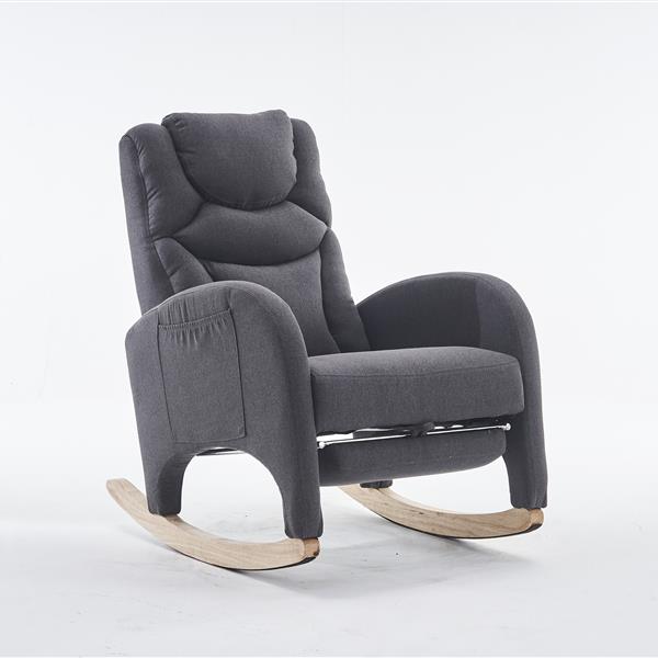 052-Cotton Linen Fabric Nursery Rocking Chair With Adjustable Footrest,Dark Gray