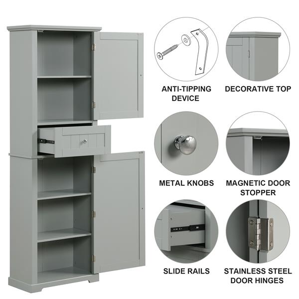 Tall Bathroom Storage Cabinet, Freestanding Storage Cabinet with Drawer and Adjustable Shelf, MDF Board with Painted Finish, Grey