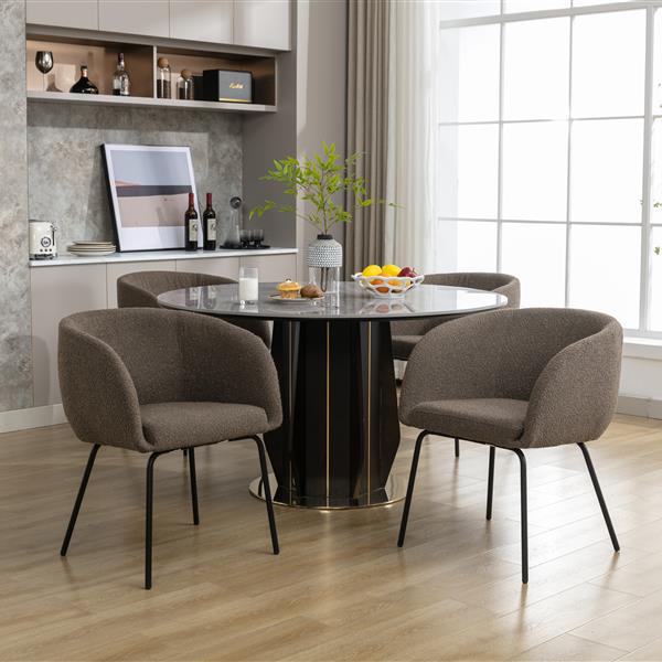 040-Set of 2 Boucle Fabric Dining Chairs With Black Metal Legs,Dark Brown