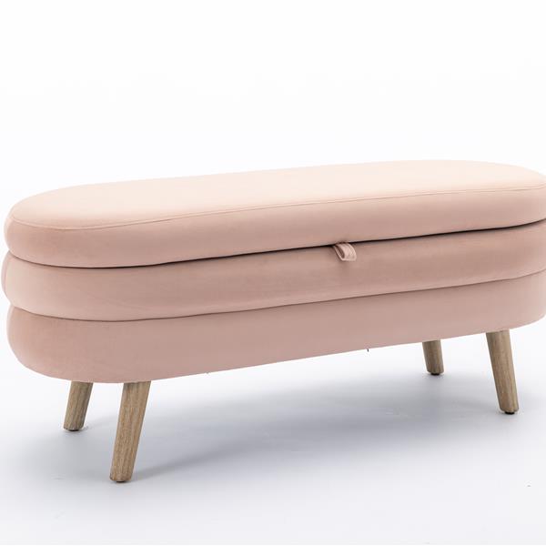 036-Velvet Fabric Storage Bench Bedroom Bench With Wood Legs For Living Room Bedroom Indoor,Light Pink