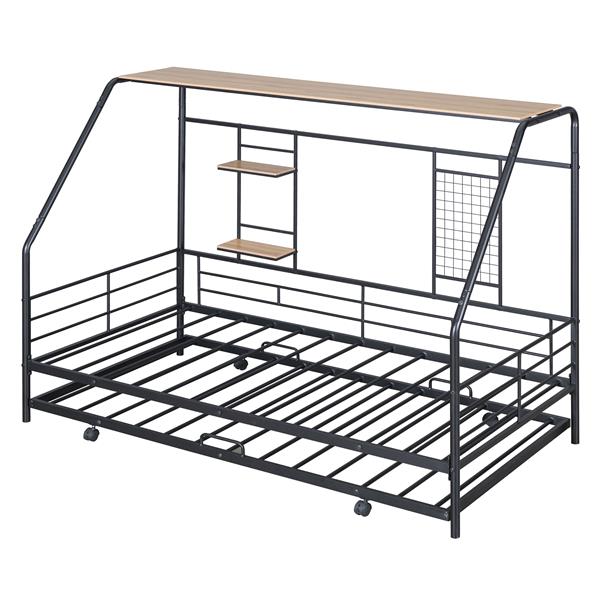 Twin Size Metal House Bed with Trundle, Black