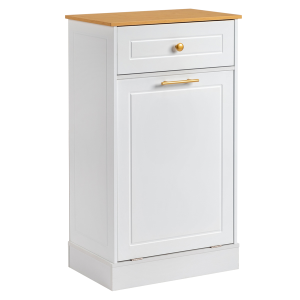 [FCH] Kitchen Trash Can Cabinet, 1 Door 1 Drawer 1 Dirty Clothes Bags Garbage Storage Cabinet, White