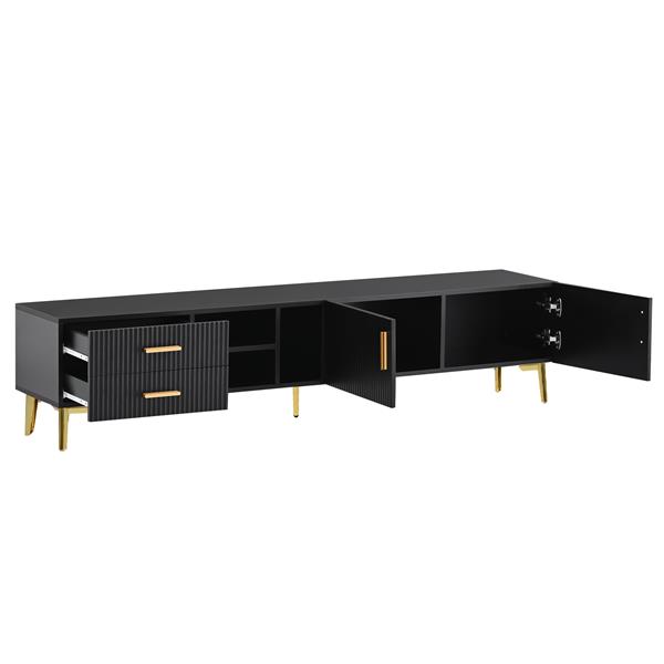 Modern TV Stand with 5 Champagne legs - Durable, stylish, spacious, versatile storage TVS up to 77" (Black)