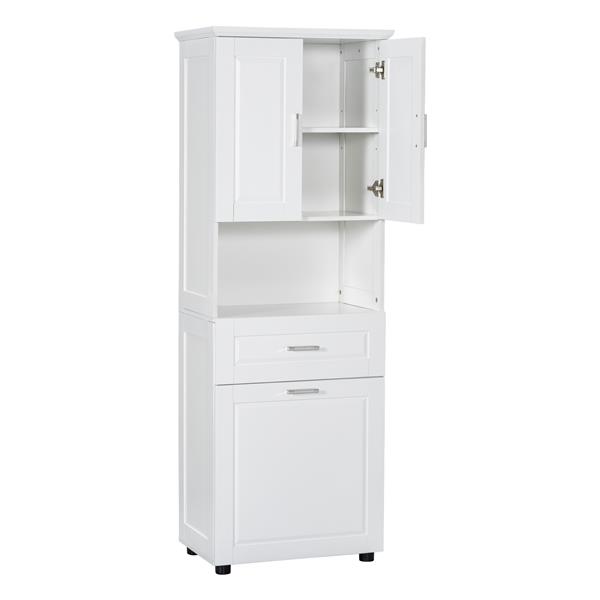 Tall Bathroom Cabinet with Laundry Basket, Large Storage Space Tilt-Out Laundry Hamper and Upper Storage Cabinet, White