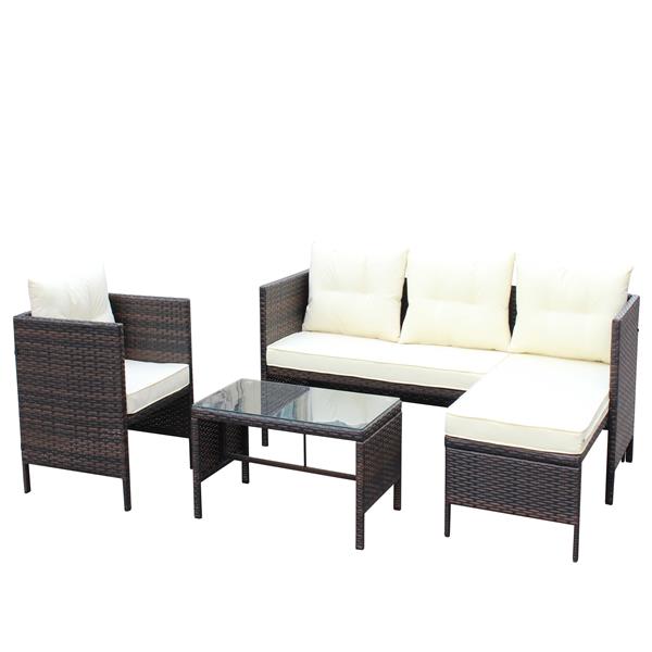 Outdoor patio Furniture sets 4 piece Conversation set wicker Ratten Sectional Sofa With Seat Cushions(Beige Cushion)