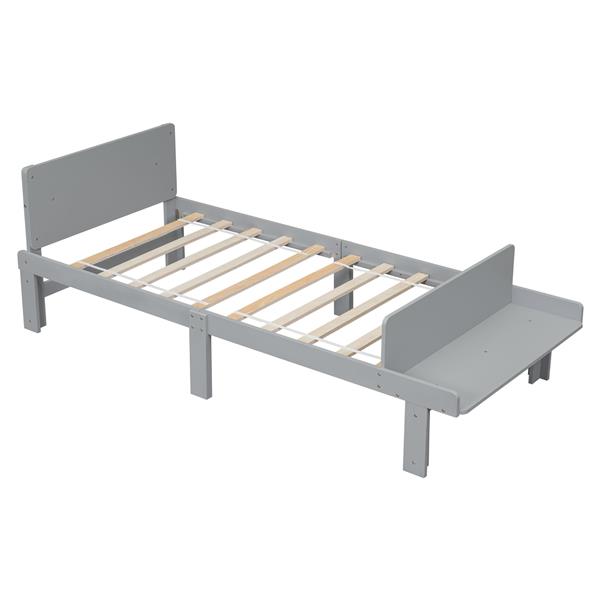 Twin Bed with Footboard Bench,Grey