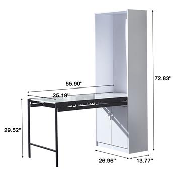 Large Fold-Out Convertible Writing Table in Home for Space Saving, Multi-Function Home Office Workstation, Murphy Desk with Large Storage Area,White