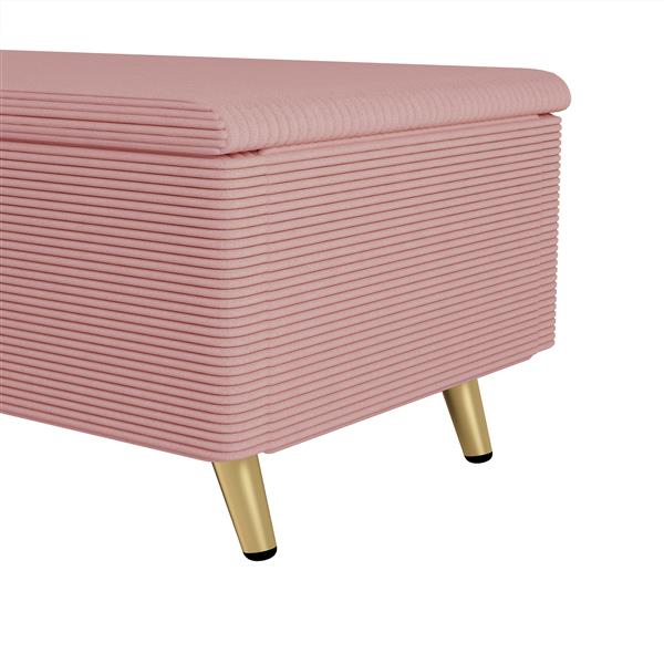 Modern Corduroy Upholstered Ottoman with Metal Legs, Storage Bench for Bedroom,Living Room,Pink