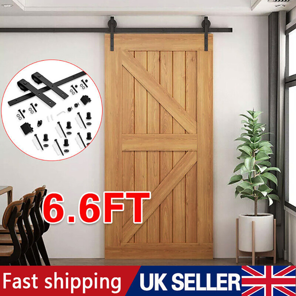 6.6FT Sliding Wood Barn Door Track System Kit Hardware Set Stainless Steel