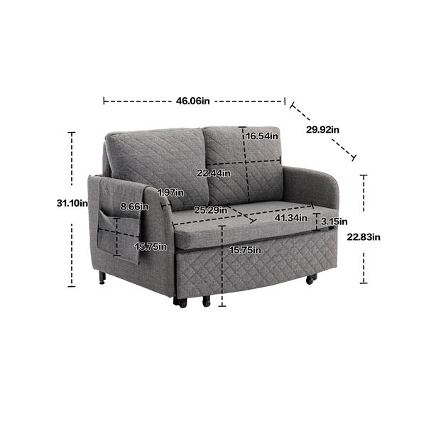 Convertible Sleeper Sofa Bed, Modern Velvet Loveseat Couch with Pull Out Bed, Small Love Seat Futon Sofa Bed with Headboard, 2 Pillows & Side Pockets for Living Room