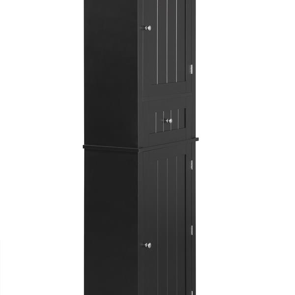 Tall Bathroom Storage Cabinet, Freestanding Storage Cabinet with Drawer and Adjustable Shelf, MDF Board with Painted Finish, Black