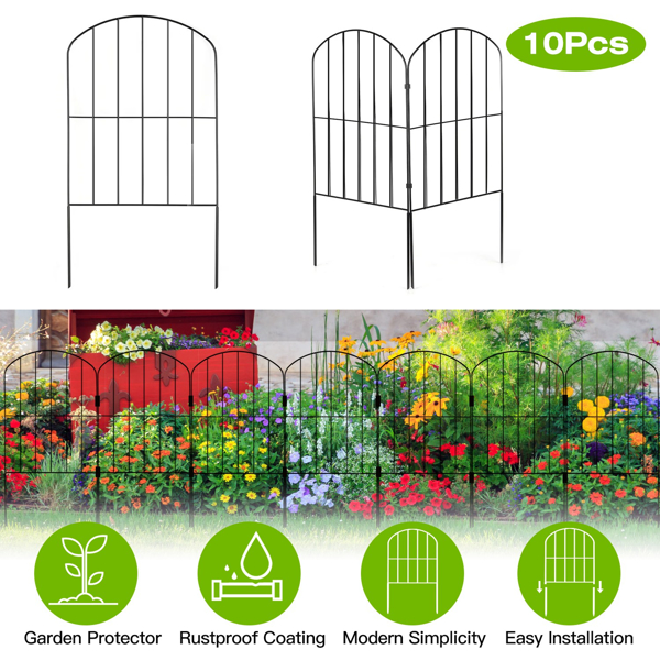 Decorative Garden Fence Fencing 10 Pack, 12.59” Width 23.93” Length Rustproof Metal Wire Panel Border Animal Barrier for Flower Edging for Yard Landscape Patio Outdoor Decor（No shipments on weekends）