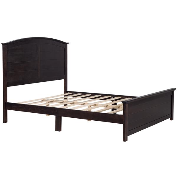 Farmhouse Wooden Platform Queen Size Bed with Curl Design Headboard and Footboard for Teenager, Espresso