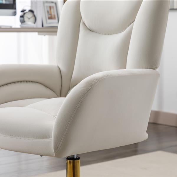 005-Velvet Fabric 360 Swivel Home Office Chair With Gold Metal Base And Universal Wheels,Ivory