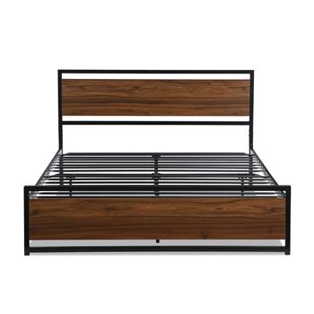 Industrial Platform Full Bed Frame/Mattress Foundation with Rustic Headboard and Footboard, Strong Steel Slat Support, No Box Spring Needed, Noise Free, Easy Assembly