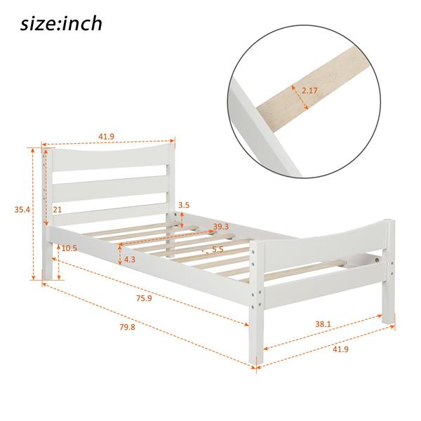 [Not allowed to sell to Walmart]Twin Size Wood Platform Bed with Headboard and Wooden Slat Support (White)