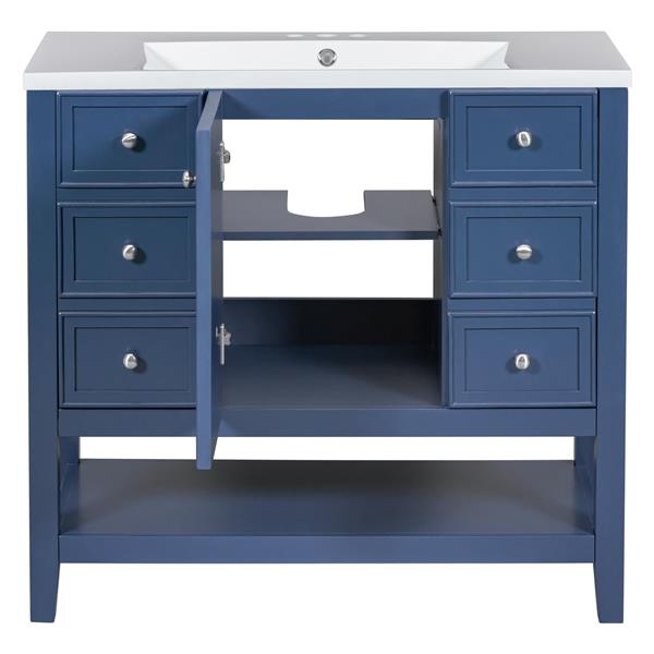 36" Bathroom Vanity with Sink Combo, One Cabinet and Three Drawers, Solid Wood and MDF Board, Blue