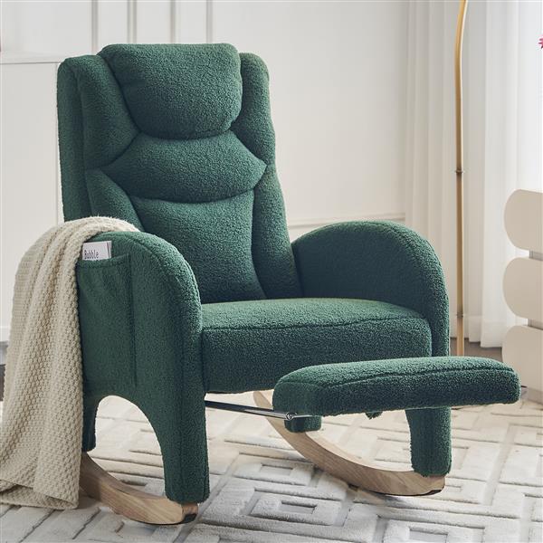 052-Teddy Fabric Nursery Rocking Chair With Adjustable Footrest,Green