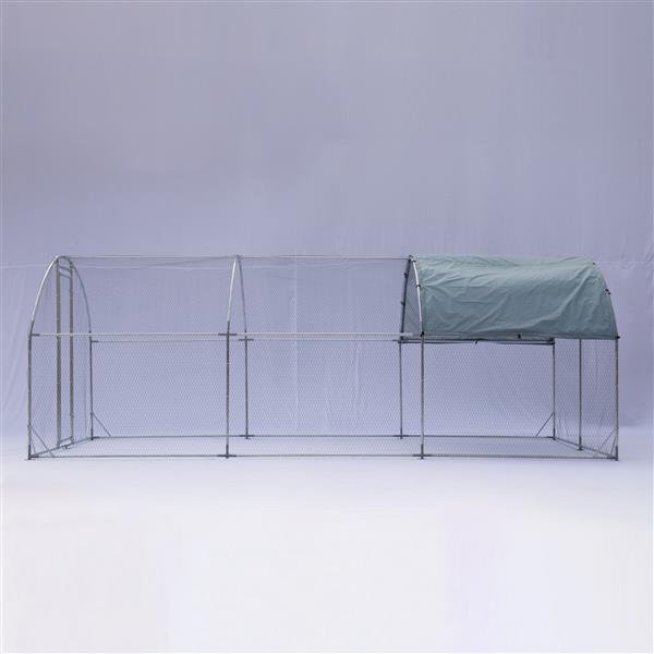 Large metal chicken coop upgrade three support steel wire impregnated plastic net cage, Oxford cloth silver plated waterproof UV protection, duck rabbit sheep bird outdoor house 9.2'W x 18.7'L x 6.5'H