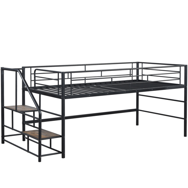 Mid Loft Bed with Storage stairs, Twin, Black