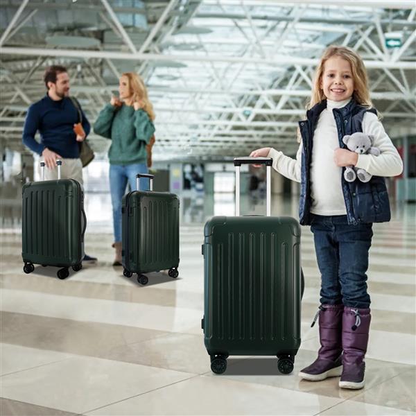 Luggage 3 Piece Sets with Spinner Wheels ABS+PC Lightweight (20/24/28), Green