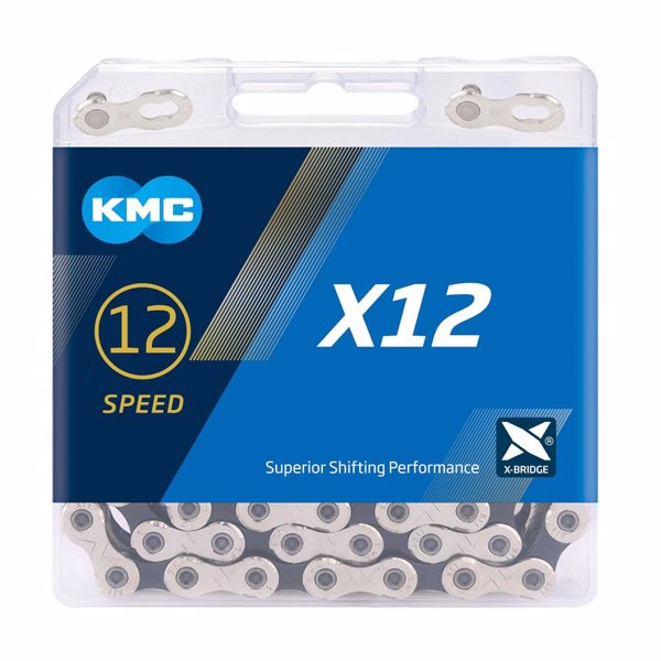 KMC X12 Chain 12-Speed, Silver/Black, Mountain Bike/Road/Gravel 12 Speed Chain: Shimano, SRAM, Campagnolo Compatible. 126 Links, Missing Link Included