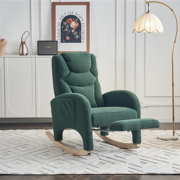 052-Teddy Fabric Nursery Rocking Chair With Adjustable Footrest,Green