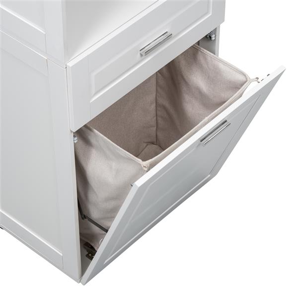 Tall Bathroom Cabinet with Laundry Basket, Large Storage Space Tilt-Out Laundry Hamper and Upper Storage Cabinet, White