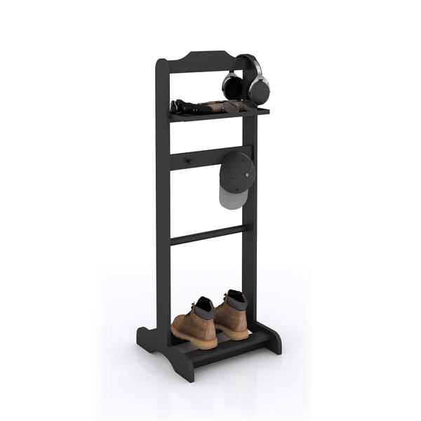 Portable Garment Rack,Clothes Valet Stand with Storage Organizer,Black Finish