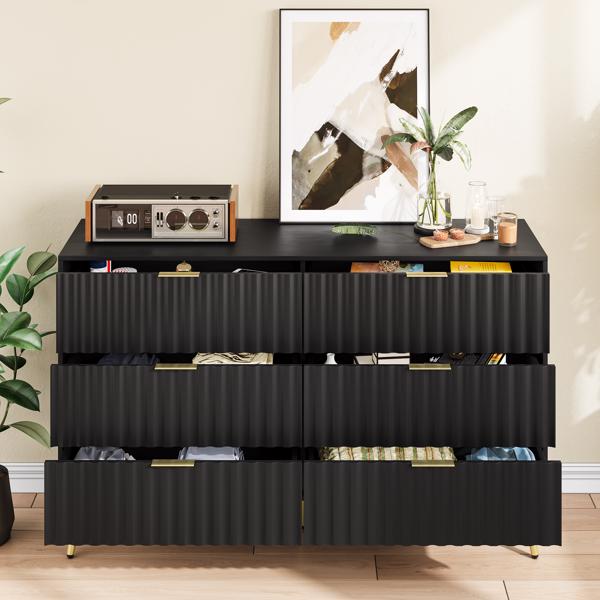 Black Modern 6 Drawers for Living Room for Hallway with Gold Handles Bedroom Chest of Drawers 