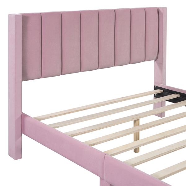 Full Size Storage Bed Velvet Upholstered Platform Bed with a Big Drawer - Pink