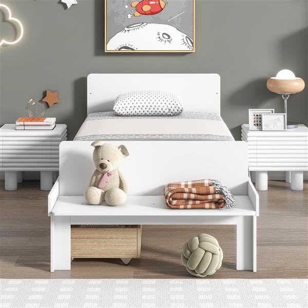 Twin Bed with Footboard Bench,2 drawers,White