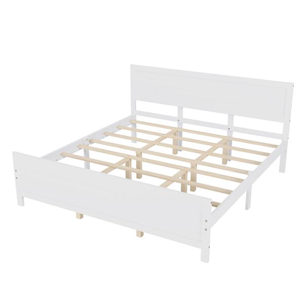 Wood Platform Bed Frame with Headboard, Mattress Foundation with Wood Slat Support, No Box Spring Needed, King Size, White