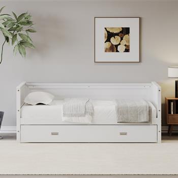 Twin Size Solid Wood Daybed with Trundle for Kids Teens Dorm Bedroom Multipurpose Guest Room or Home, White