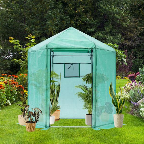 Walk-in Greenhouse Hexanal Upgrade Reinforced Frame Heavy Duty Plastic Greenhouse Reinforced Thickened Waterproof Insulation(6.9*7.5 ft)