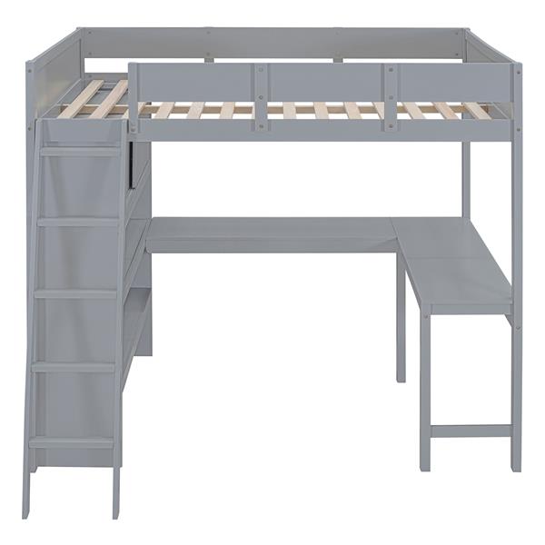 Full Size Loft Bed with Desk and Shelf - Gray