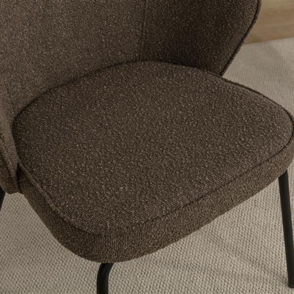 042-Set of 2 Boucle Fabric Dining Chairs With Black Metal Legs,Dark Brown