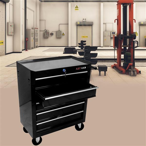 5 DRAWERS MULTIFUNCTIONAL TOOL CART WITH WHEELS-BLACK