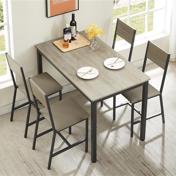 Dining Set for 5 Kitchen Table with 4 Upholstered Chairs, Grey, 47.2'' L x 27.6'' W x 29.7'' H.