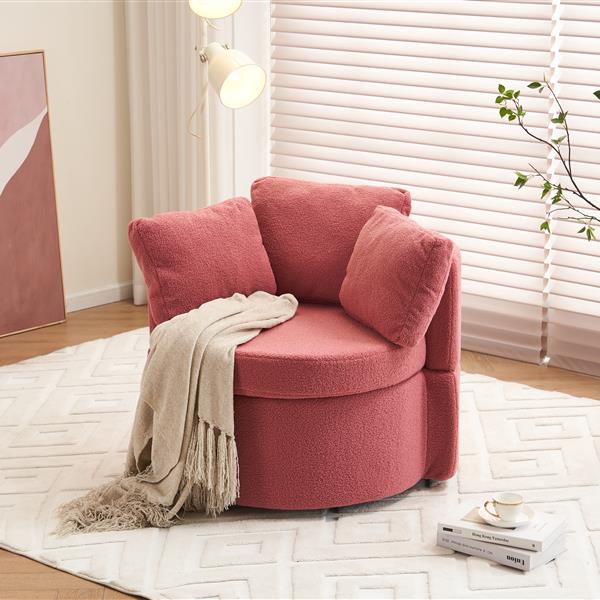 Fabric Swivel And Storage Chair With Back Cushion For Living Room,Dark Pink