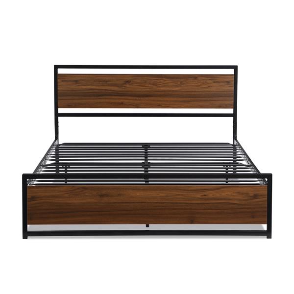 Industrial Platform Full Bed Frame/Mattress Foundation with Rustic Headboard and Footboard, Strong Steel Slat Support, No Box Spring Needed, Noise Free, Easy Assembly