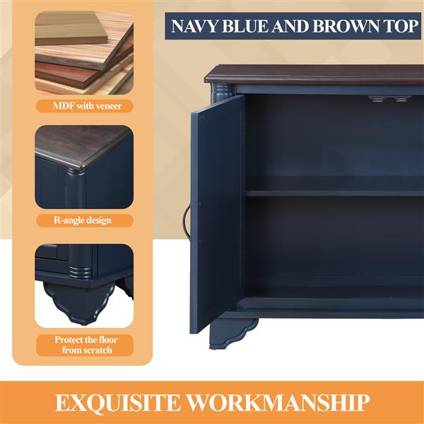 40"  Console Table with Storage Shelf, Retro Entryway Table with Adjustable Storage Shelf, Sofa Couch Table for Hallway, Entry Way, Living Room, Foyer, Navy Blue and Brown Top