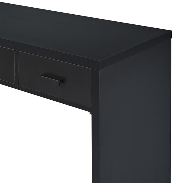 Modern Minimalist Console Table with Open Tabletop and Four Drawers with Metal Handles for Entry Way, Living Room and Dining Room (Black)