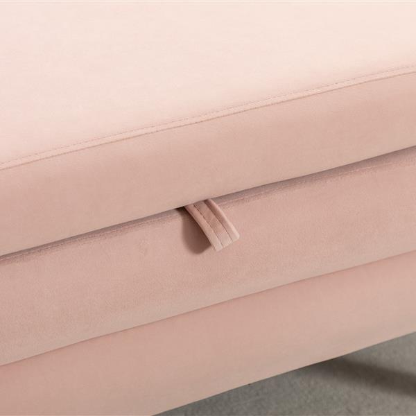 036-Velvet Fabric Storage Bench Bedroom Bench With Wood Legs For Living Room Bedroom Indoor,Light Pink