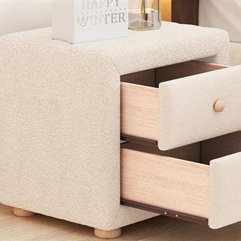 Teddy Fleece Nightstand with 2 Drawers, Beige