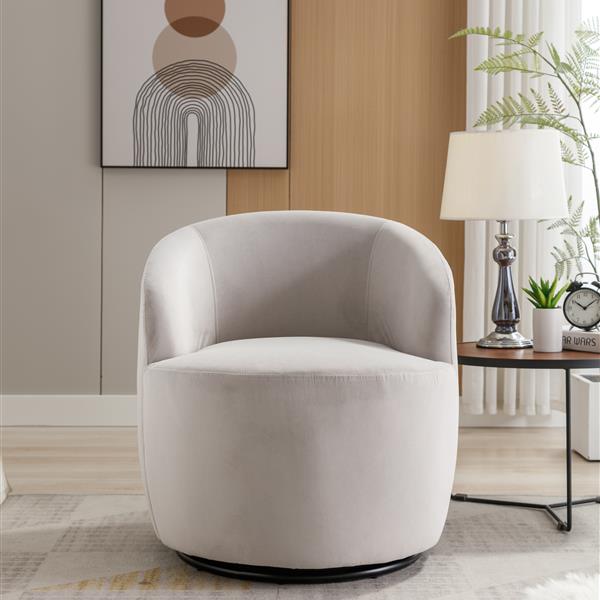 Velvet Fabric Swivel Armchair Barrel Chair With Black Powder Coating Metal Ring,Gray