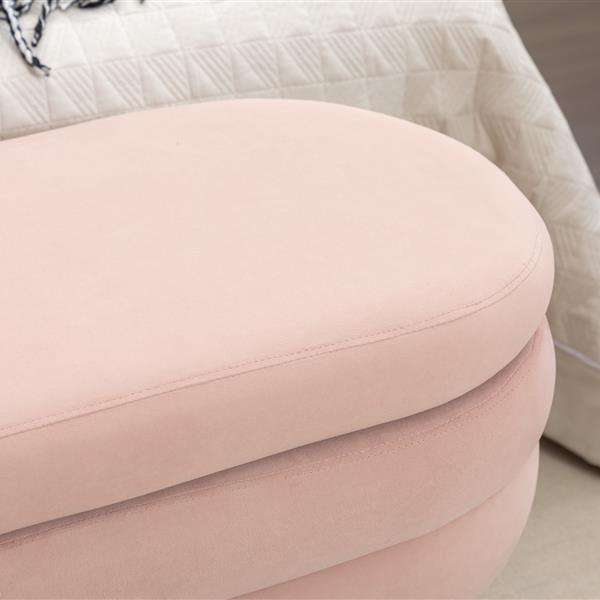 036-Velvet Fabric Storage Bench Bedroom Bench With Wood Legs For Living Room Bedroom Indoor,Light Pink