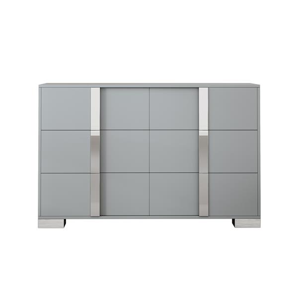 Elegant Modern Dresser with Metal Handle,Mirrored Storage Cabinet with 6 Drawers for Bedroom,Living Room,Grey