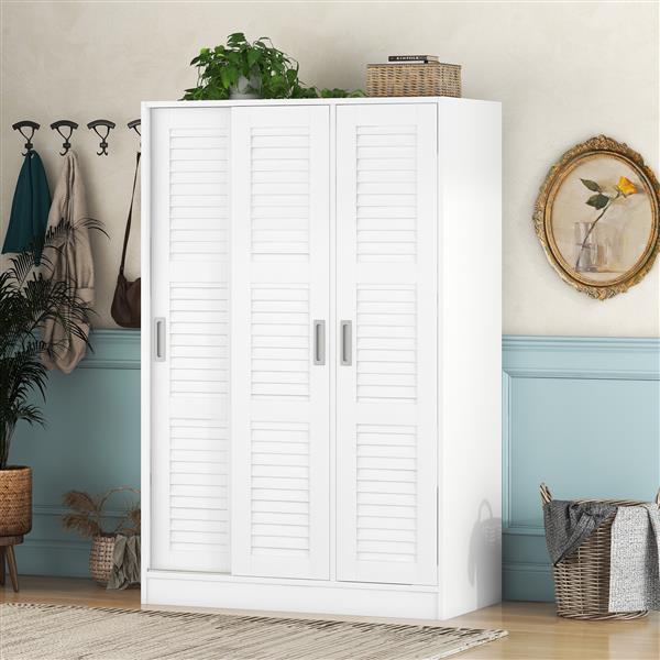 3-Door Shutter Wardrobe with shelves, White