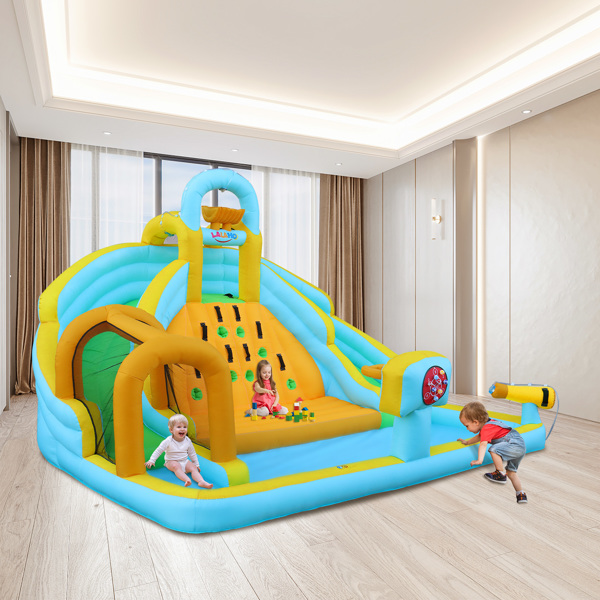 Inflatable castle for children with inflator 450W, slide, jump area, climbing wall, 395 x 350 x 260 cm